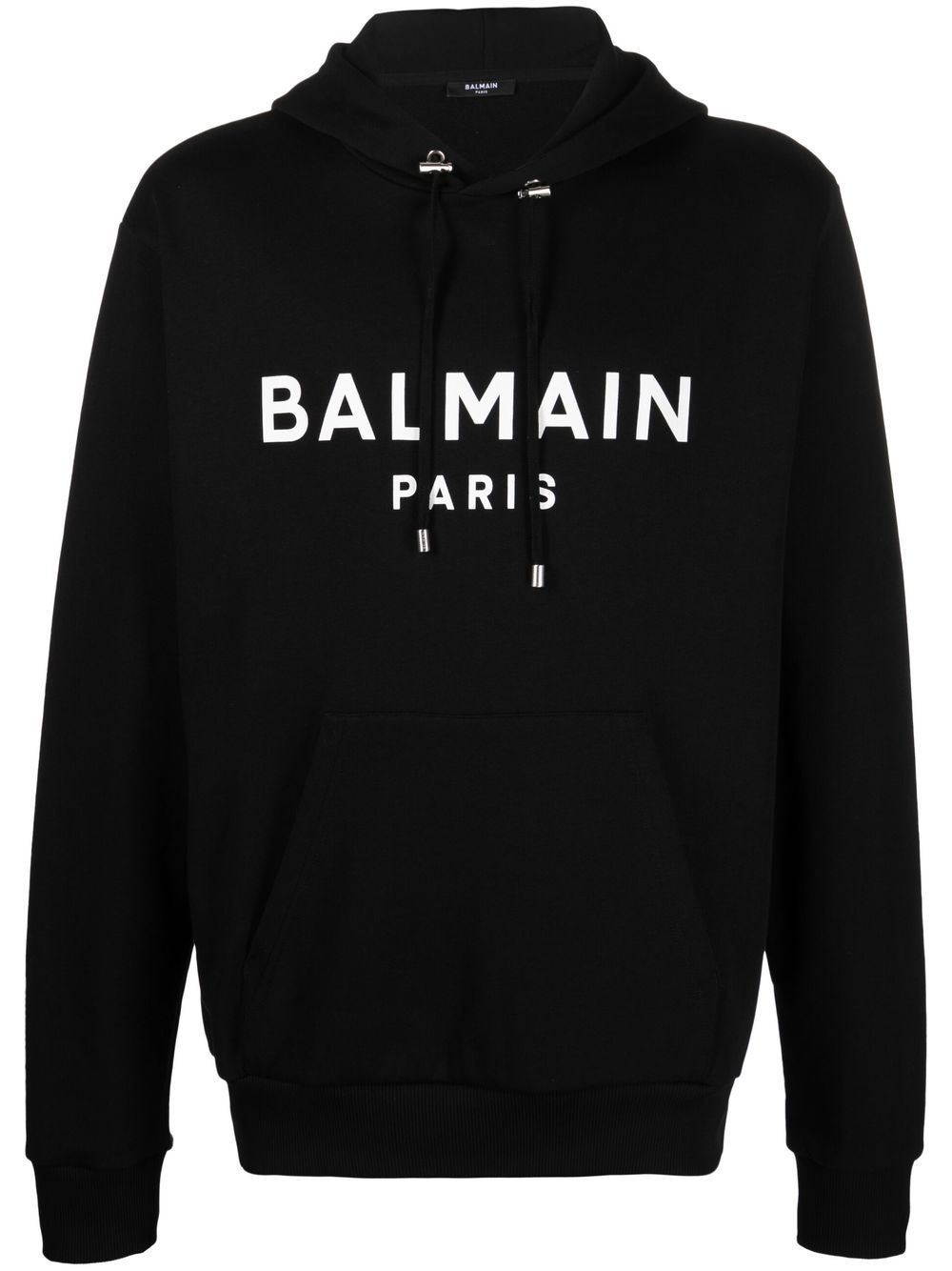 BALMAIN Logo Drawstring Hoodie Black - MAISONDEFASHION.COM