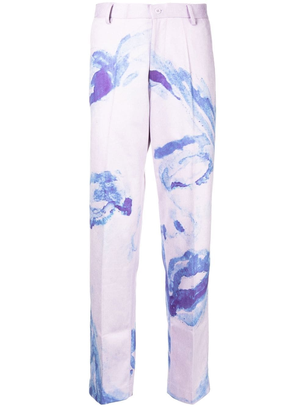 KIDSUPER Abstract-print pressed-crease tailored trousers Purple - MAISONDEFASHION.COM