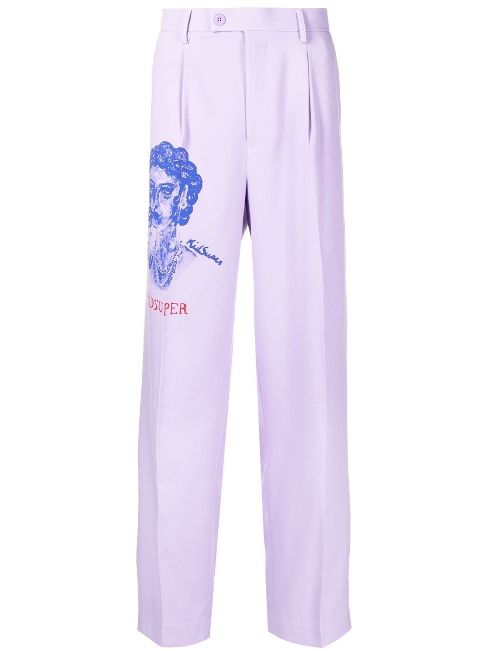 KIDSUPER Graphic-print pressed-crease straight-leg trousers Lavender - MAISONDEFASHION.COM
