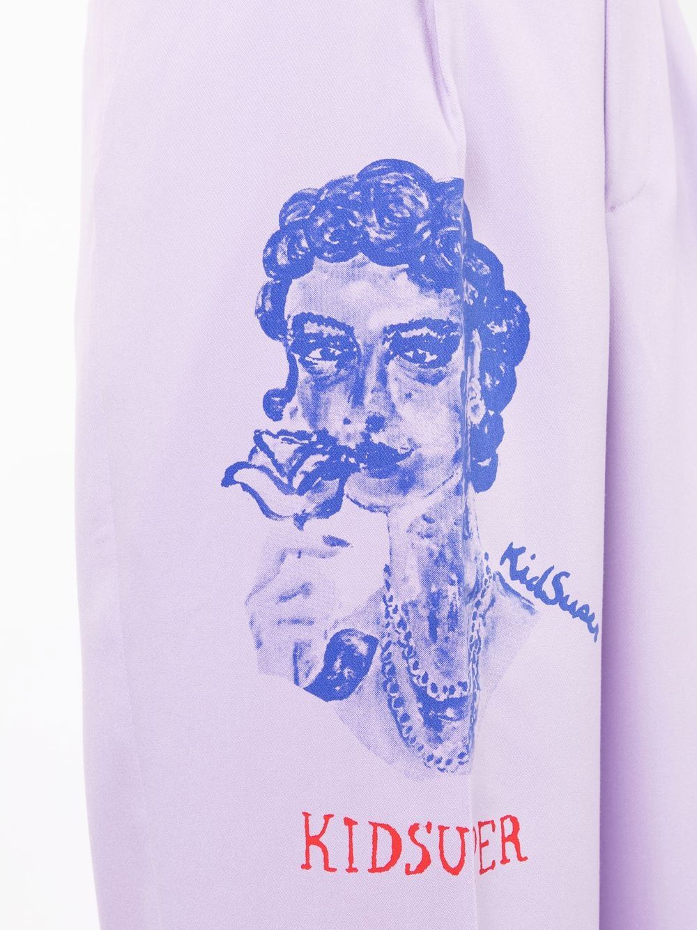 KIDSUPER Graphic-print pressed-crease straight-leg trousers Lavender - MAISONDEFASHION.COM