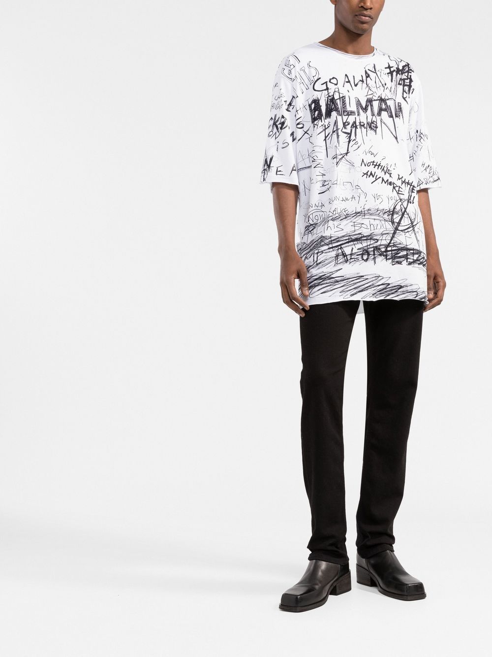 BALMAIN Go Away Oversized T-Shirt White - MAISONDEFASHION.COM