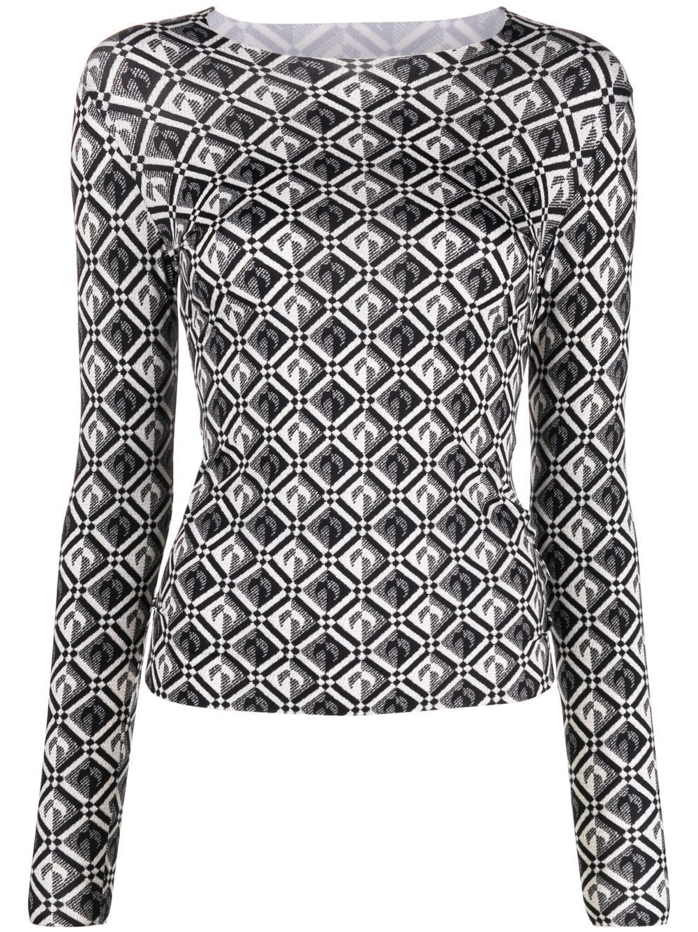 MARINE SERRE WOMEN Moon Diamant Print Top Black - MAISONDEFASHION.COM