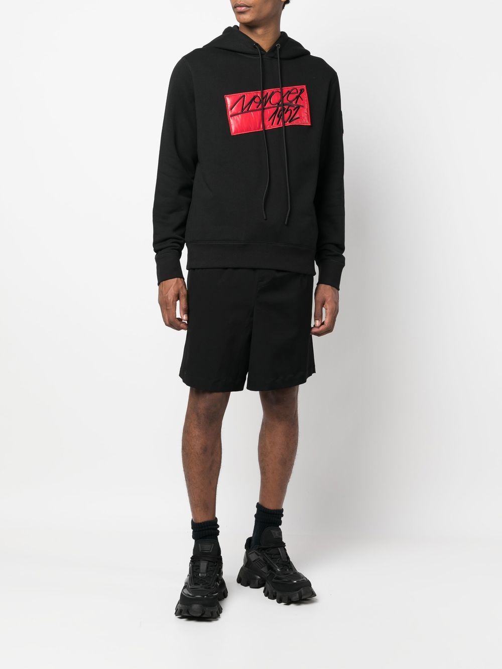 MONCLER GENIUS X 2 MONCLER 1952 Logo Hoodie Black - MAISONDEFASHION.COM