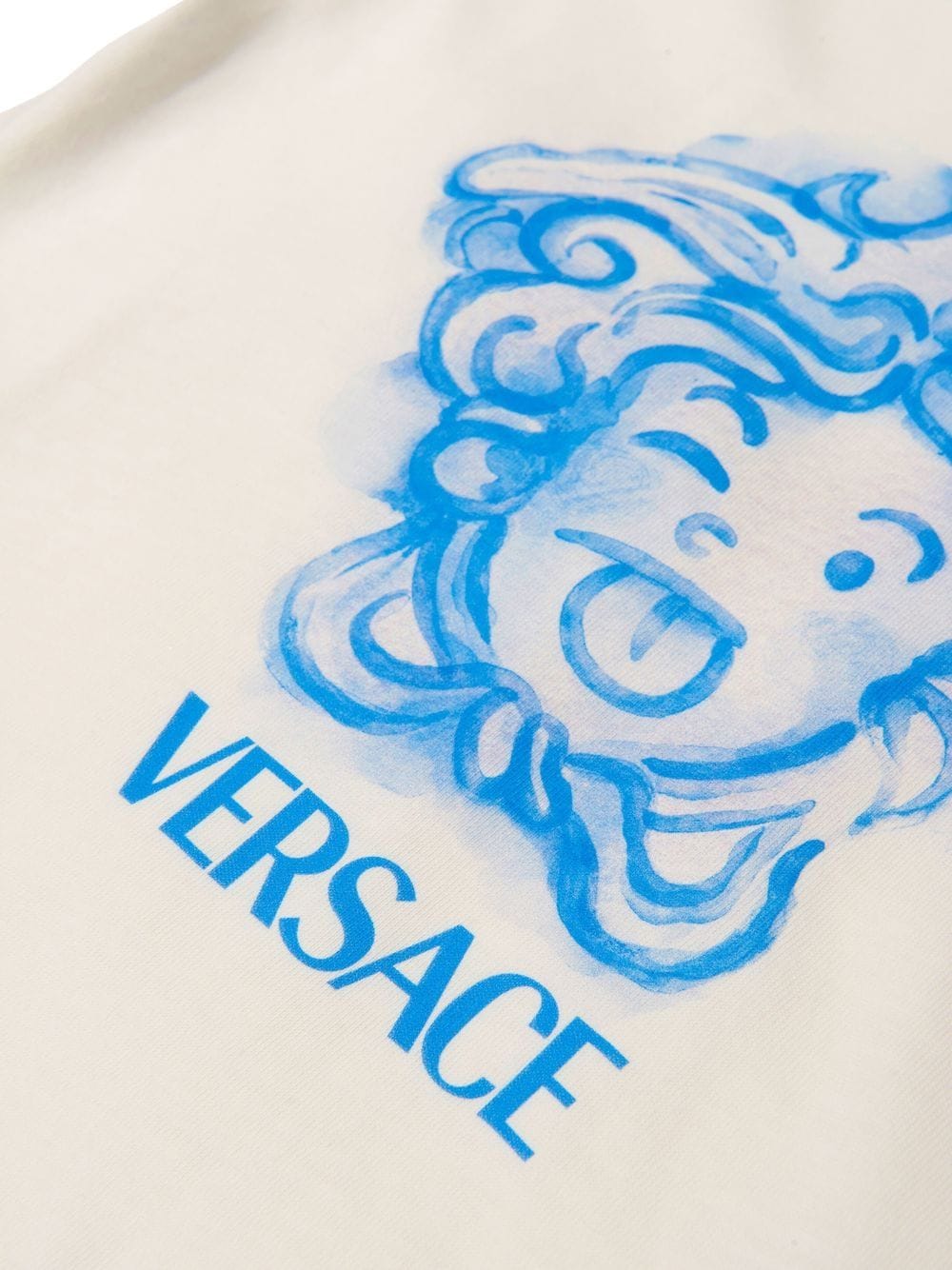 VERSACE BABY Logo-print Cotton T-shirt Cream White/Blue - MAISONDEFASHION.COM