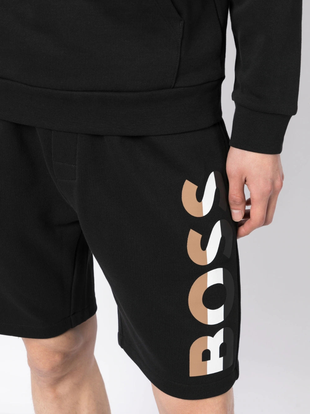 BOSS Iconic Logo-print Cotton Track Shorts Black - MAISONDEFASHION.COM