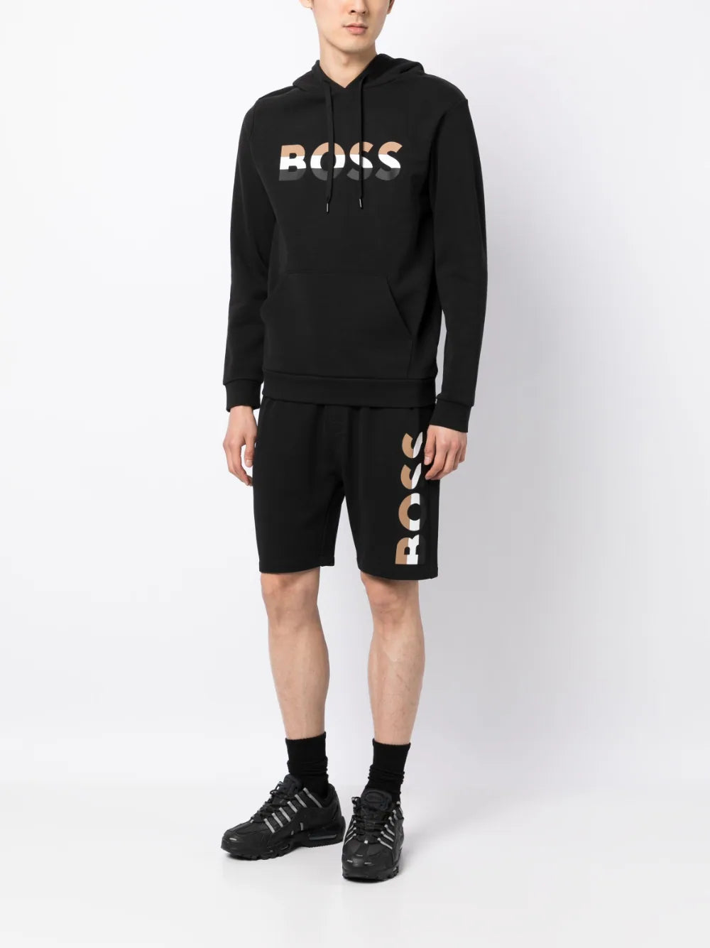 BOSS Iconic Logo-print Cotton Track Shorts Black - MAISONDEFASHION.COM