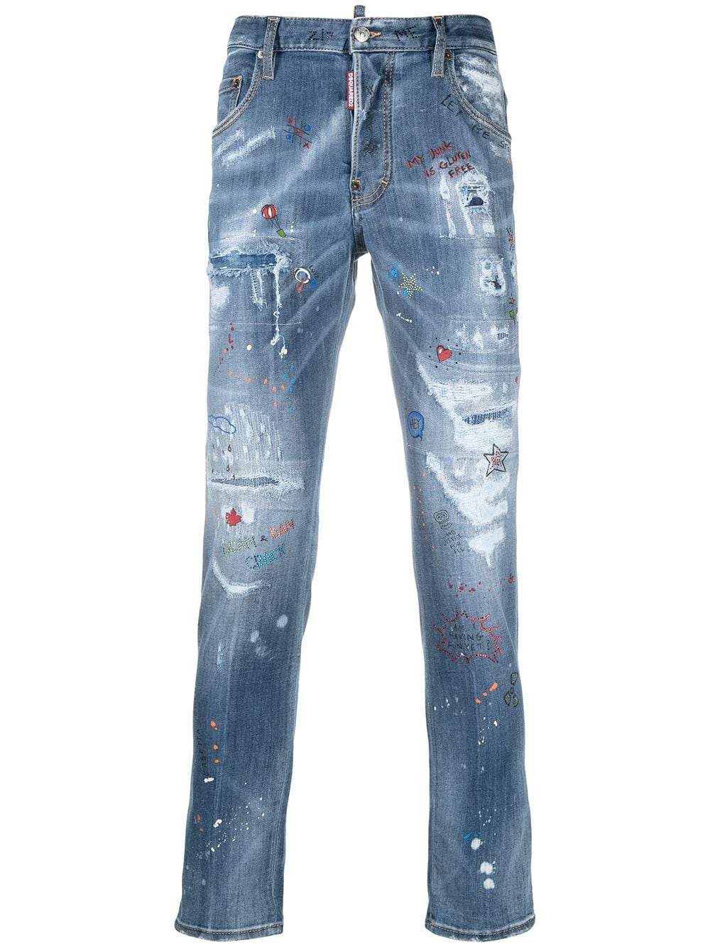 DSQUARED2 Distressed Paint-Splatter Doodle Jeans - MAISONDEFASHION.COM