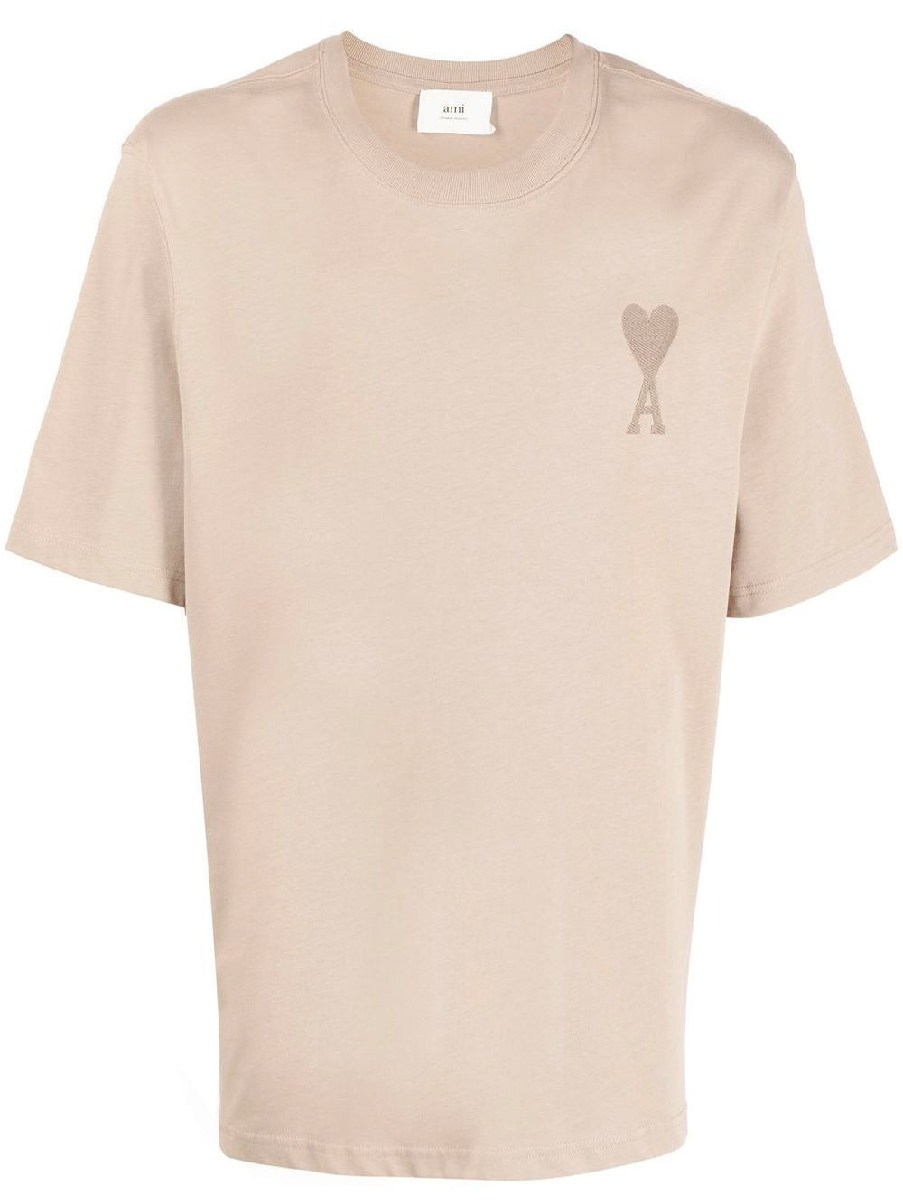 AMI PARIS Logo T-Shirt Dark Beige - MAISONDEFASHION.COM