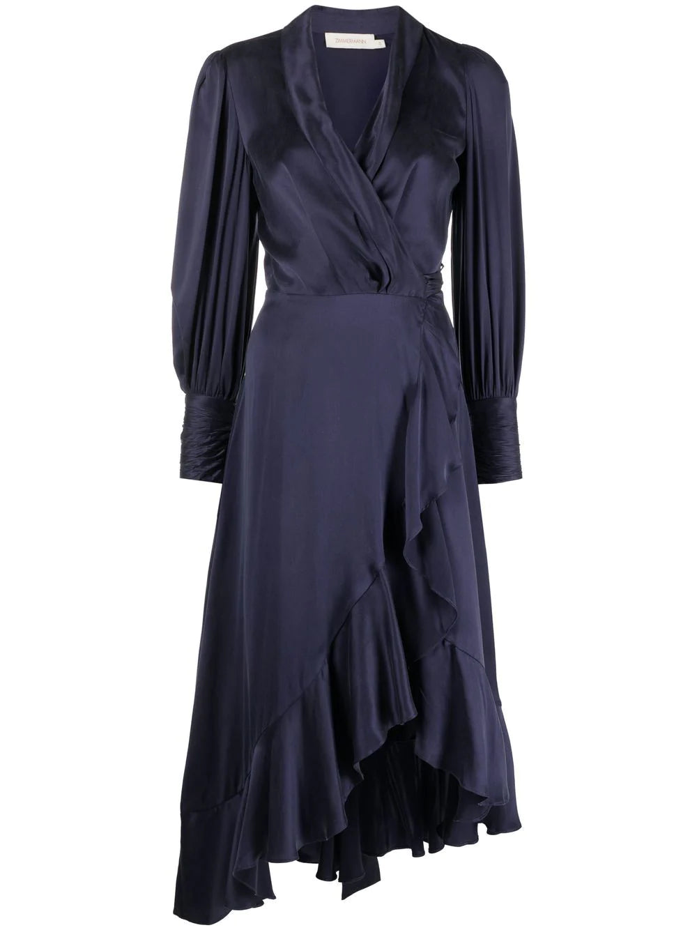 ZIMMERMANN WOMEN Silk Wrap Midi Dress Navy - MAISONDEFASHION.COM