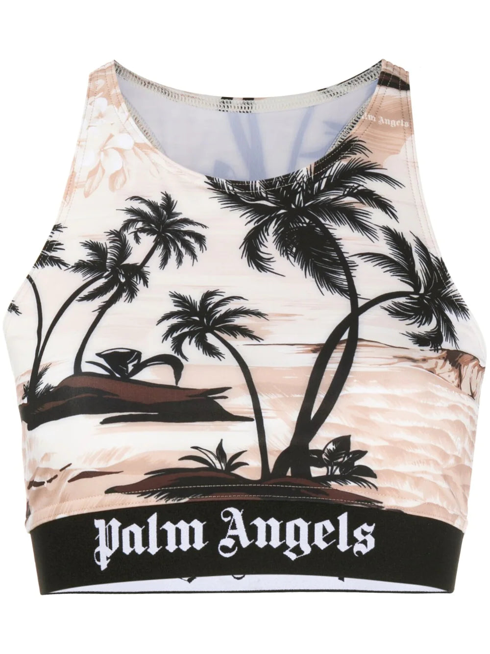 PALM ANGELS WOMEN Hawaiian Dream Logo Sport Top Beige/Black - MAISONDEFASHION.COM