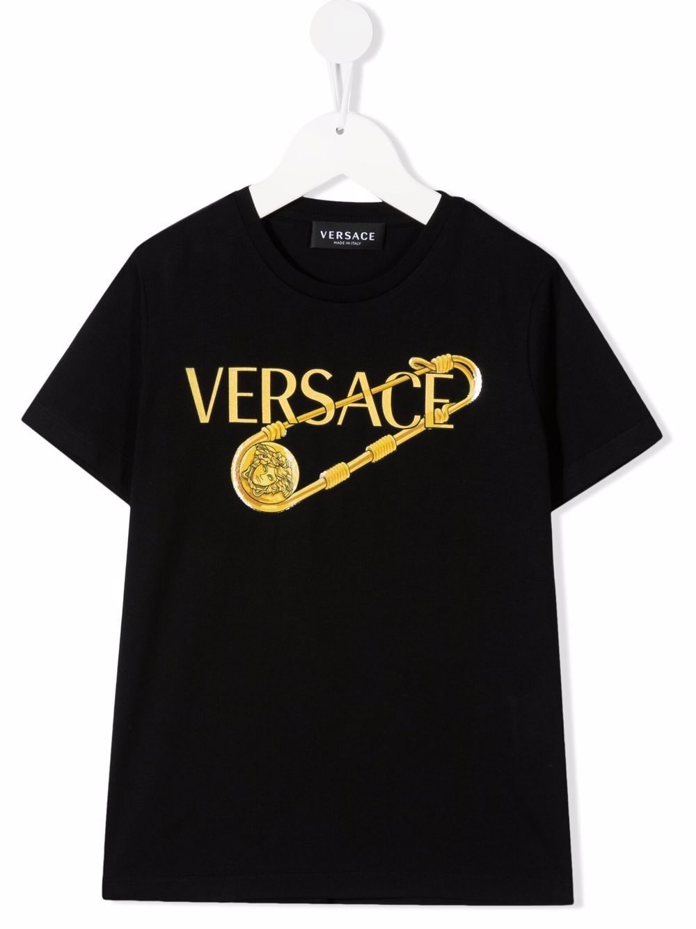 VERSACE KIDS logo print Black T-shirt Pin - MAISONDEFASHION.COM