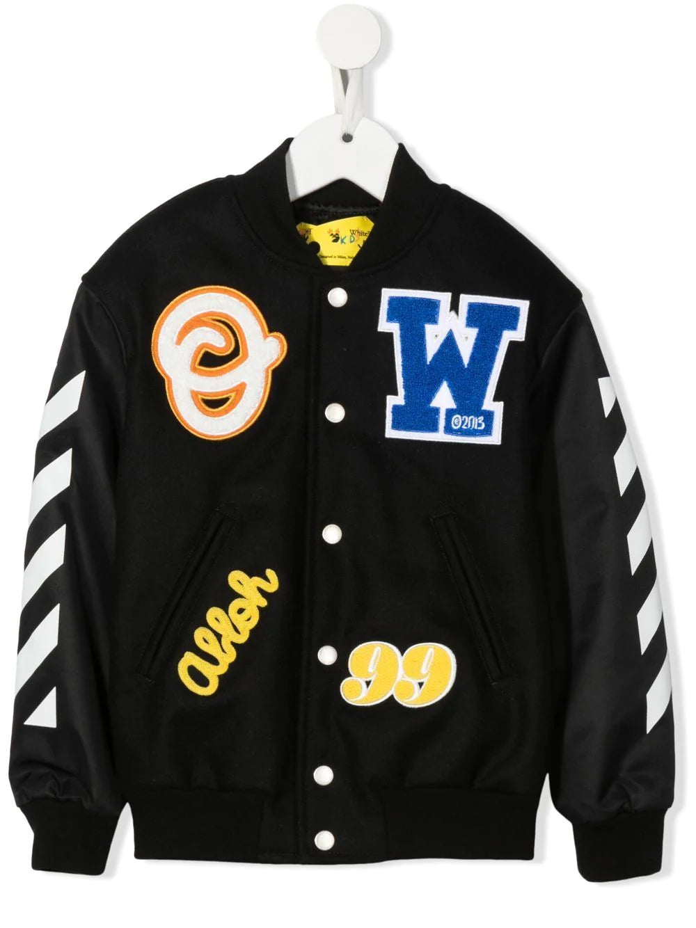 OFF-WHITE KIDS OW Bomber Varsity Jacket Black/White - MAISONDEFASHION.COM