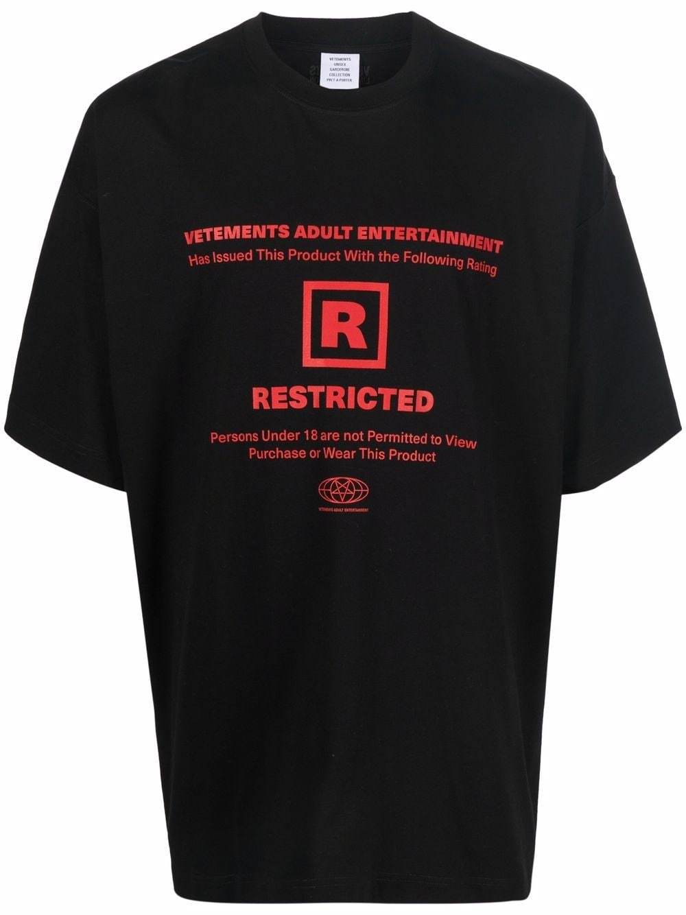 VETEMENTS 18+ Restricted Graphic T-Shirt Black - MAISONDEFASHION.COM