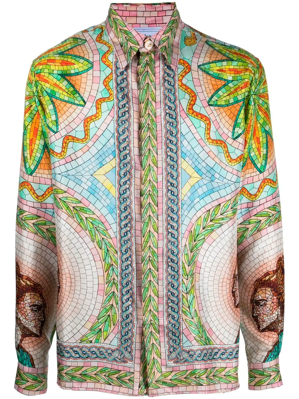 CASABLANCA Long Sleeve Silk Shirt Mosaics Grecques - MAISONDEFASHION.COM