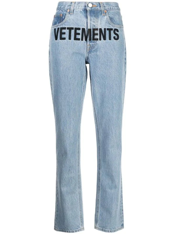 VETEMENTS WOMEN Logo Magic Denim Jeans Blue - MAISONDEFASHION.COM