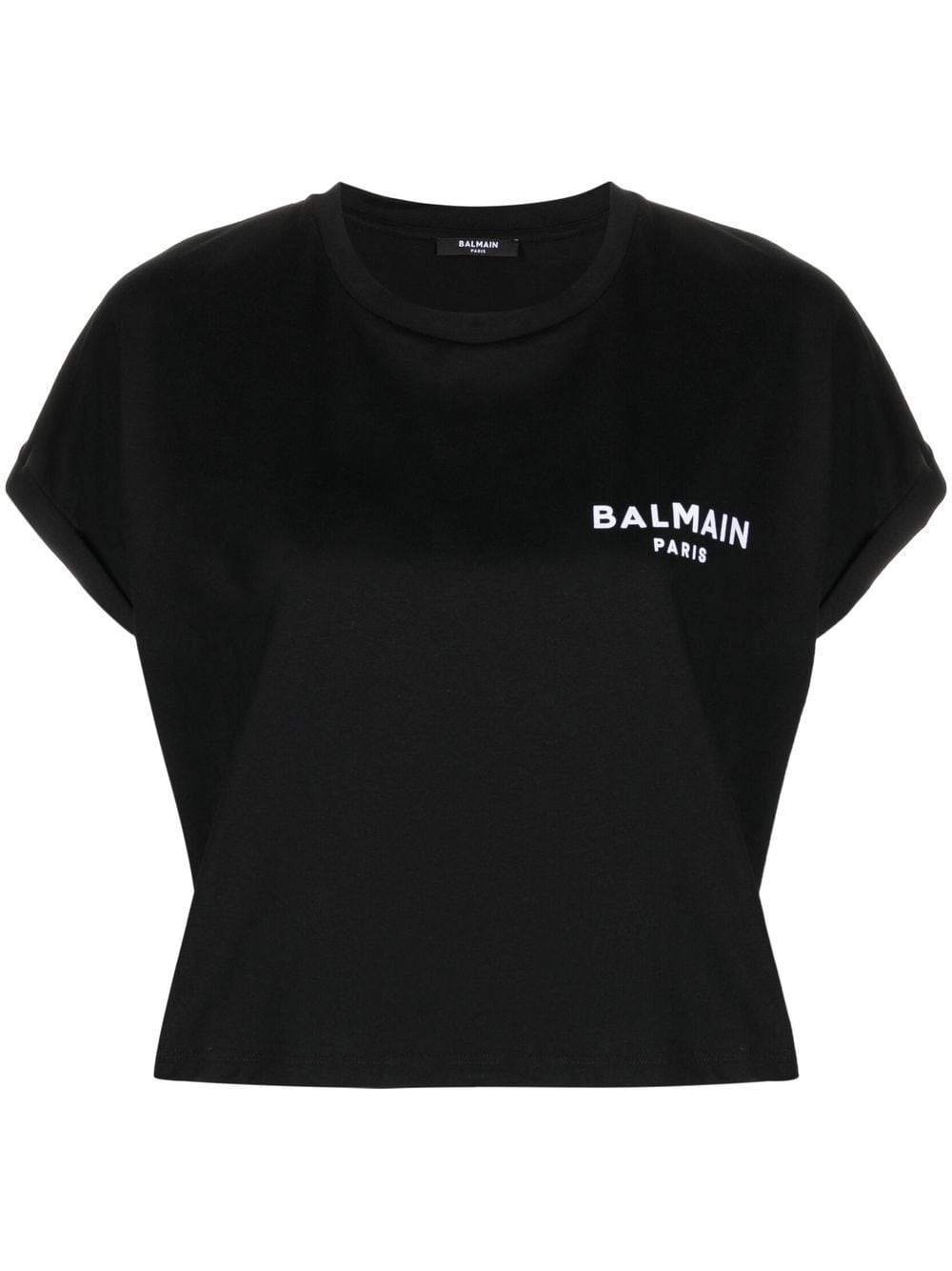 BALMAIN WOMEN Locked-logo cropped T-shirt Black/White - MAISONDEFASHION.COM