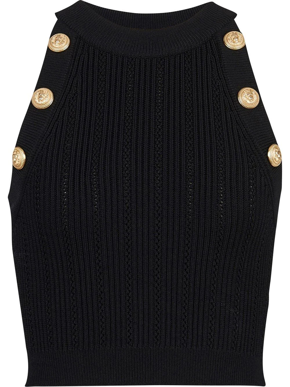 BALMAIN WOMEN 6 Button Crop Top Black - MAISONDEFASHION.COM