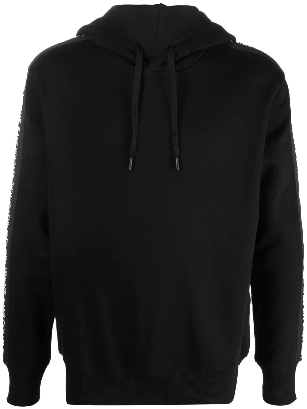 VERSACE Logo Tape Hoodie Black/White - MAISONDEFASHION.COM