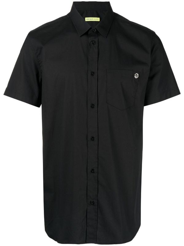 Versace Jeans Black Logo S/S Formal Shirt - MAISONDEFASHION.COM