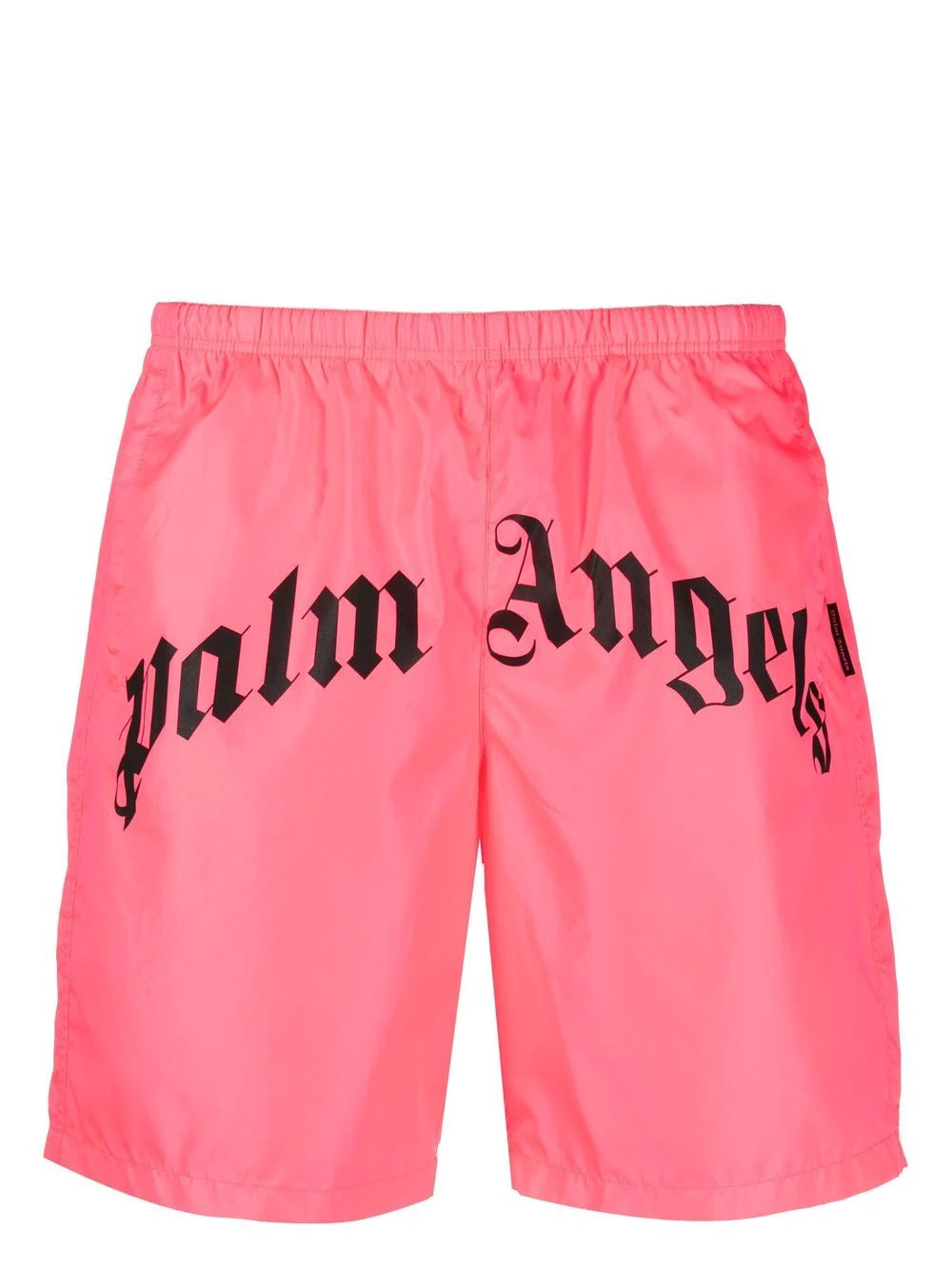 PALM ANGELS Curved Logo Bold Swim Short Fuchsia/Fluo Black - MAISONDEFASHION.COM