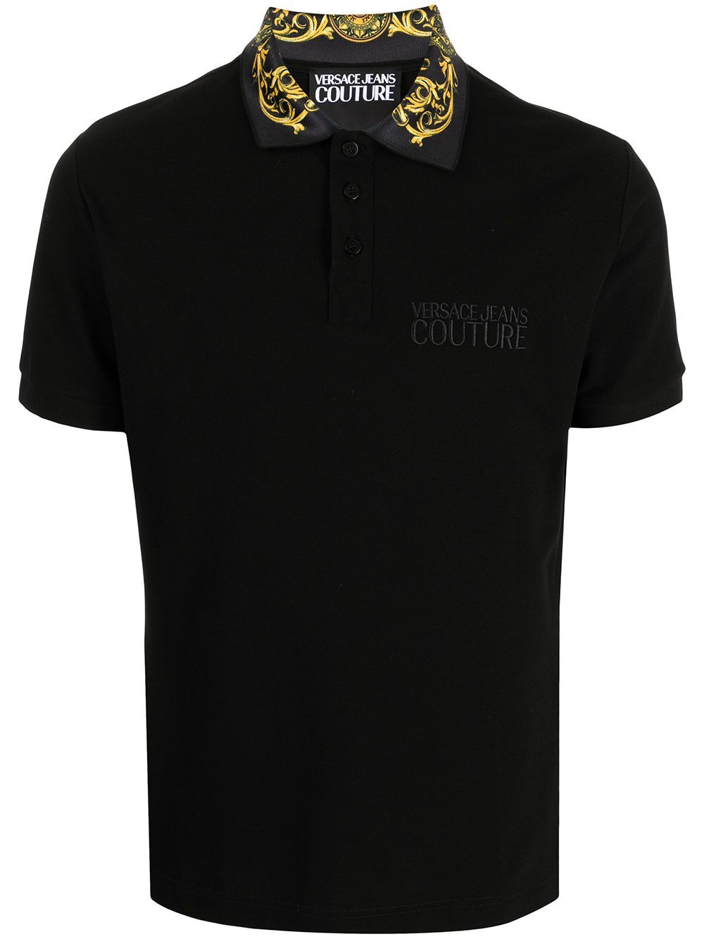 VERSACE Baroque Collar Polo Shirt Black - MAISONDEFASHION.COM
