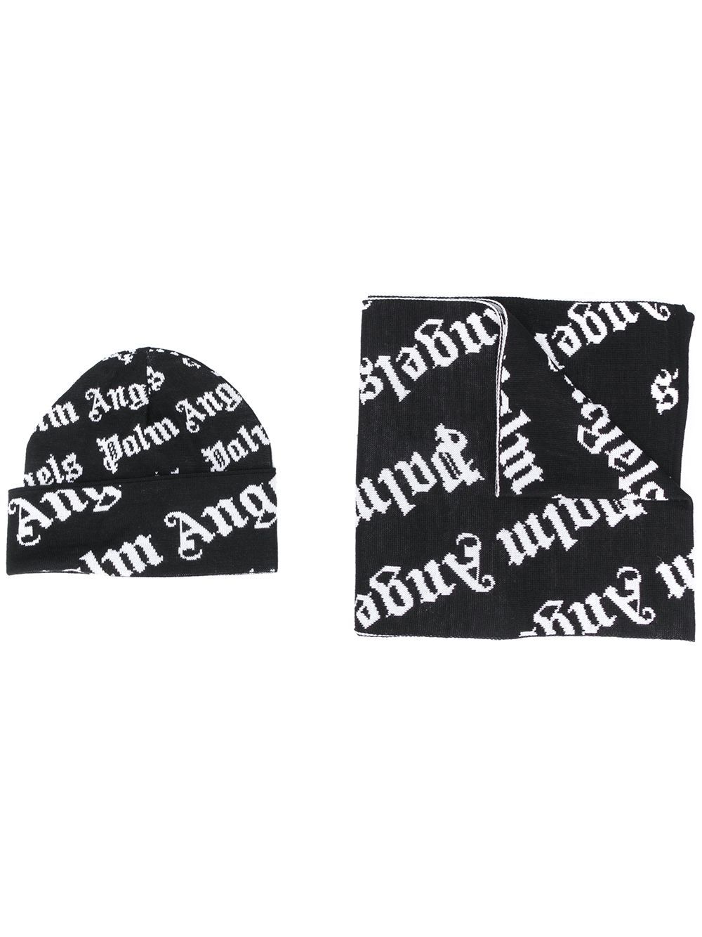 PALM ANGELS All Over Logo Beanie and Scarf Set - Maison De Fashion 