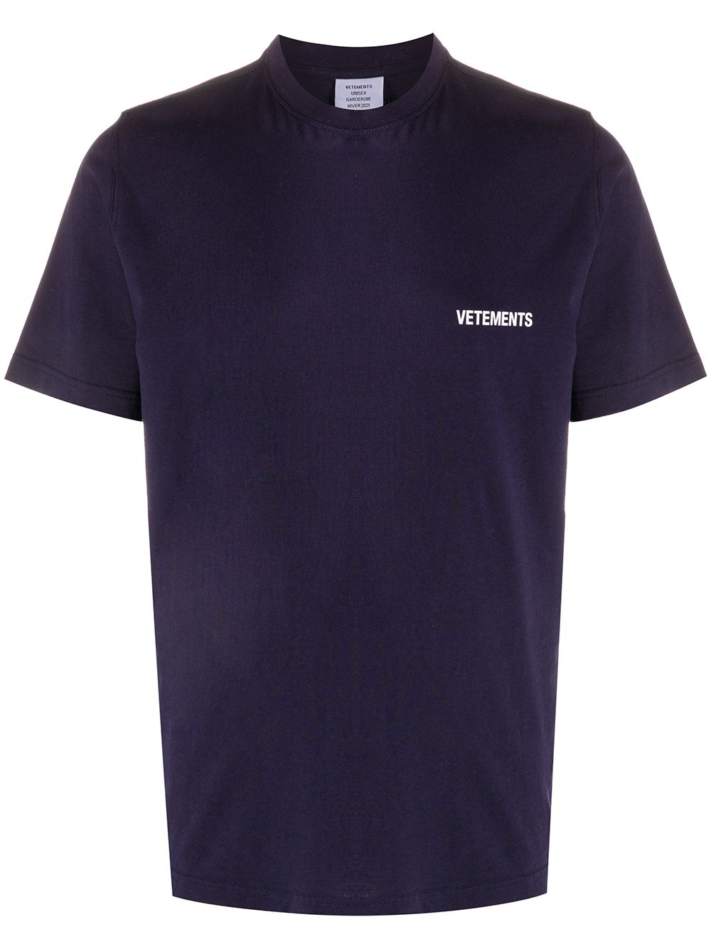 VETEMENTS Logo-print cotton T-shirt Navy - MAISONDEFASHION.COM