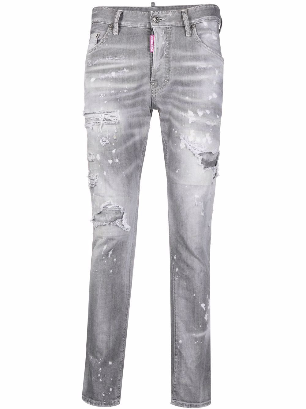 DSQUARED2 Paint Splattered Skater Jeans Grey - MAISONDEFASHION.COM