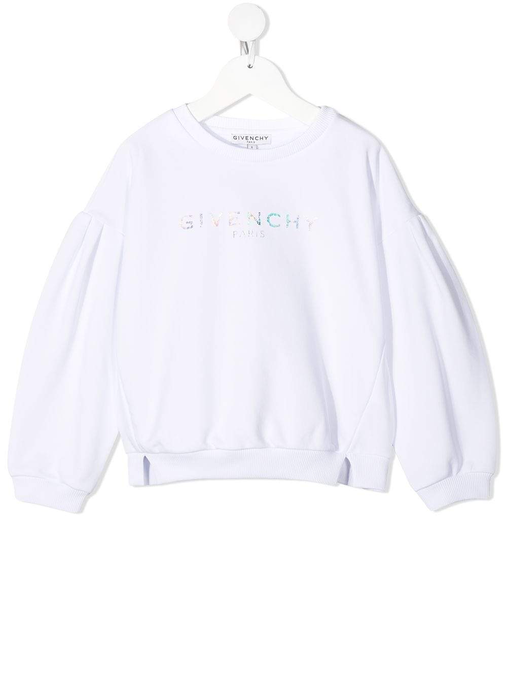GIVENCHY KIDS Iridescent logo print sweater White - MAISONDEFASHION.COM