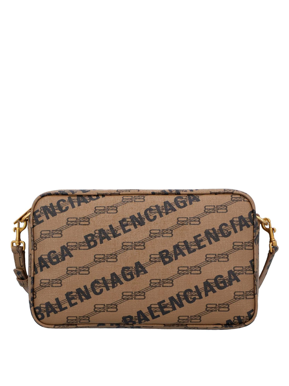 BALENCIAGA Signature Logo Camera Bag Beige/Black - MAISONDEFASHION.COM