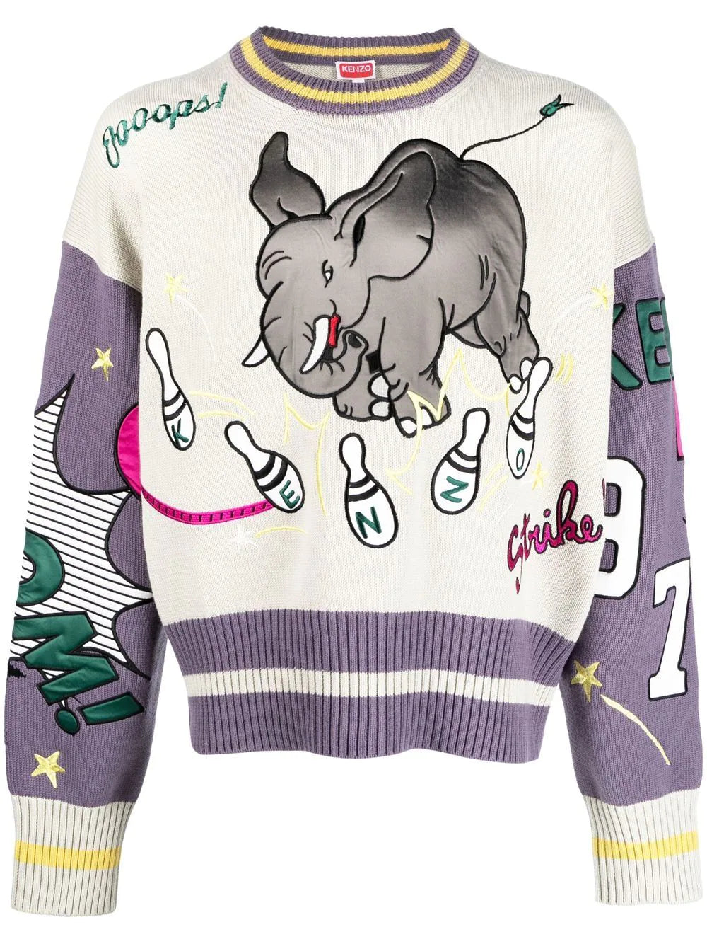 KENZO Bowling Elephant Merino Wool Jumper Multi - MAISONDEFASHION.COM