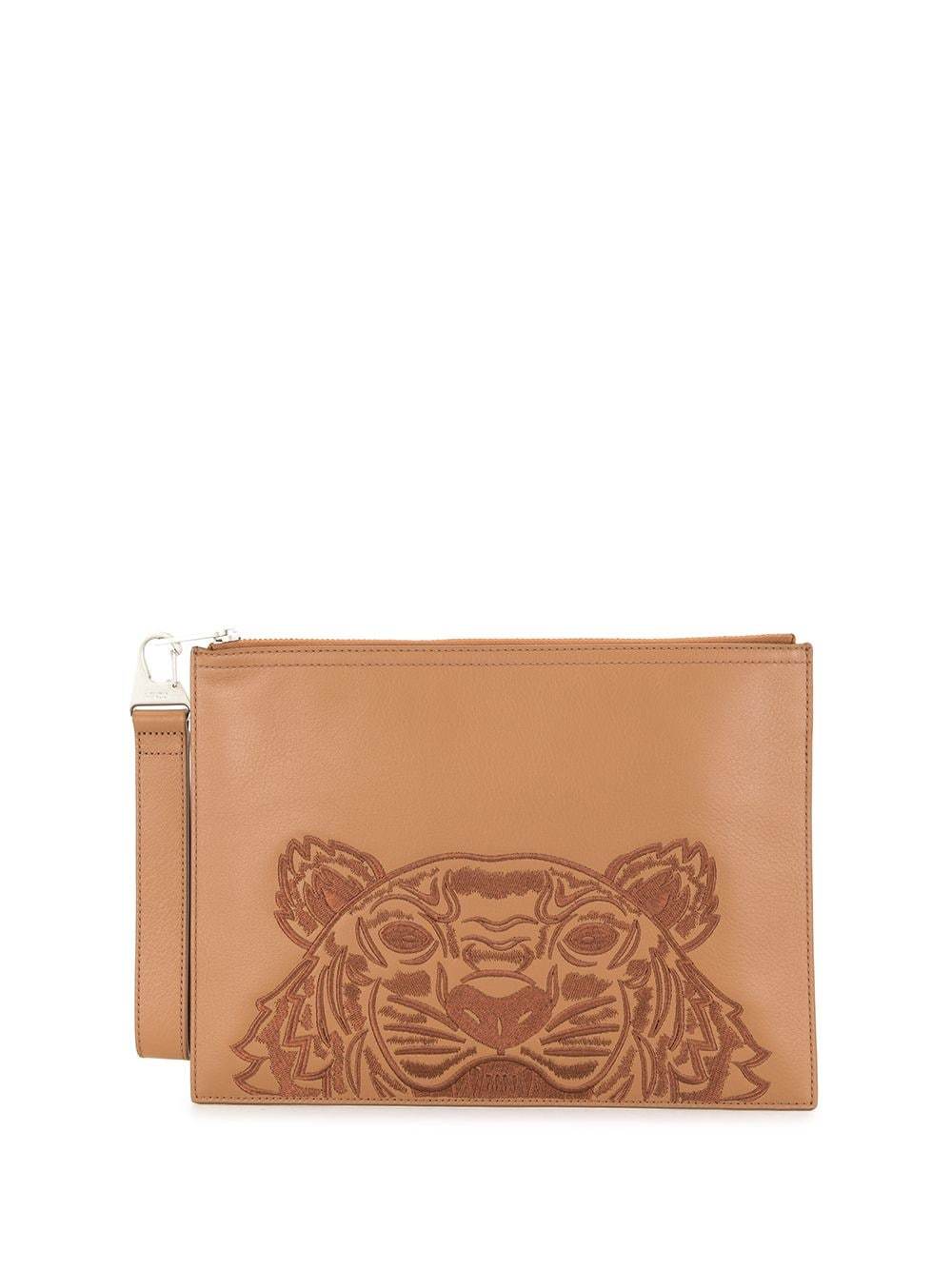 Kenzo Tiger Embroidered Zipped Strap Clutch Brown - Maison De Fashion 