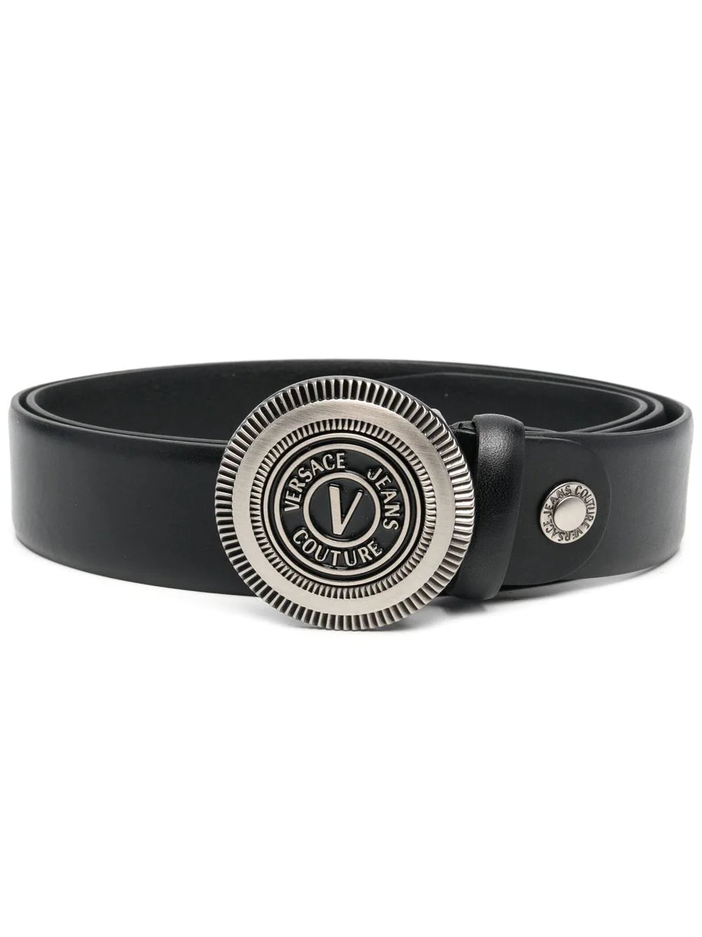 VERSACE Emblem Logo Buckle Belt Black - MAISONDEFASHION.COM