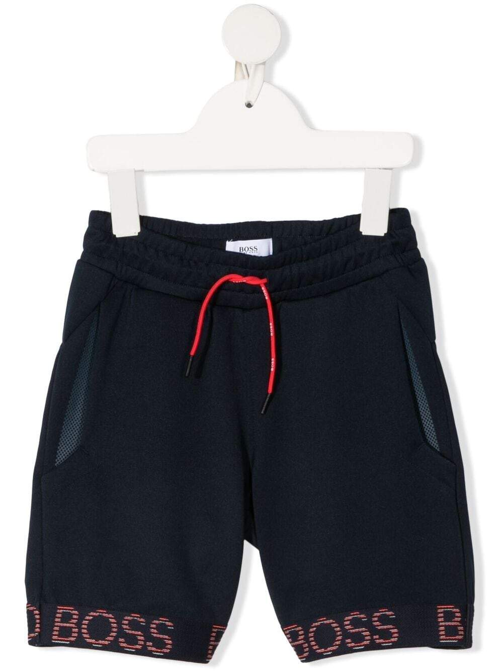 BOSS KIDS Logo-tape track shorts Navy - MAISONDEFASHION.COM