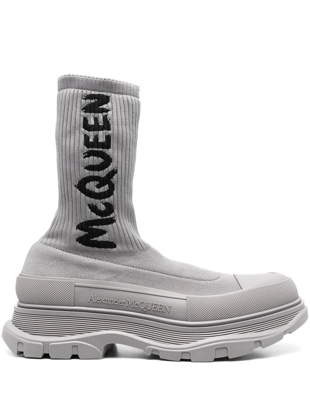 ALEXANDER MCQUEEN Graffiti Knit Tread Slick Boots Grey - MAISONDEFASHION.COM