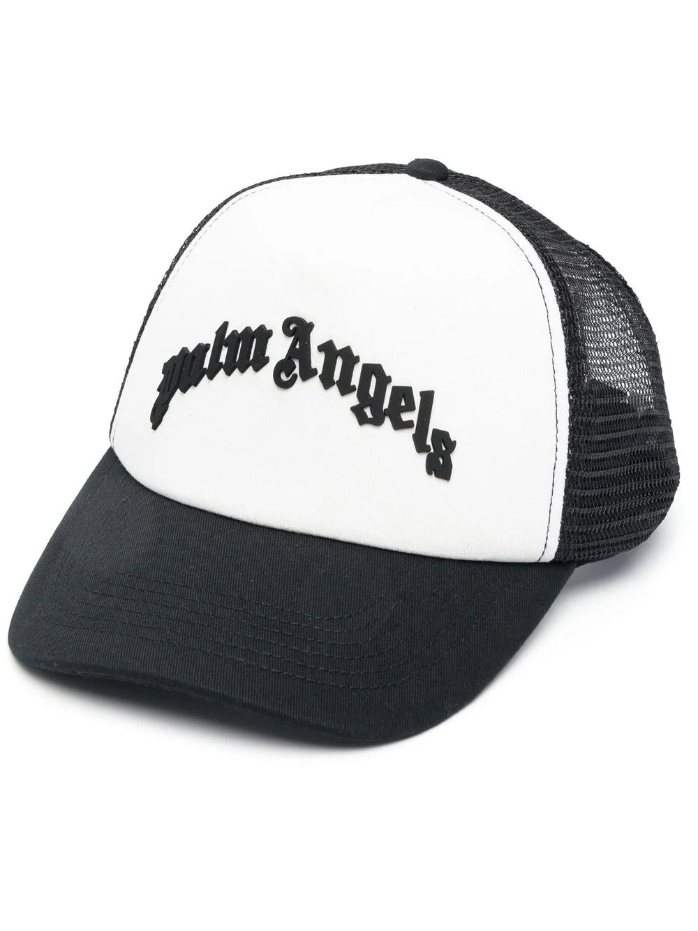 PALM ANGELS Curved Logo Trucker Black/Black - MAISONDEFASHION.COM