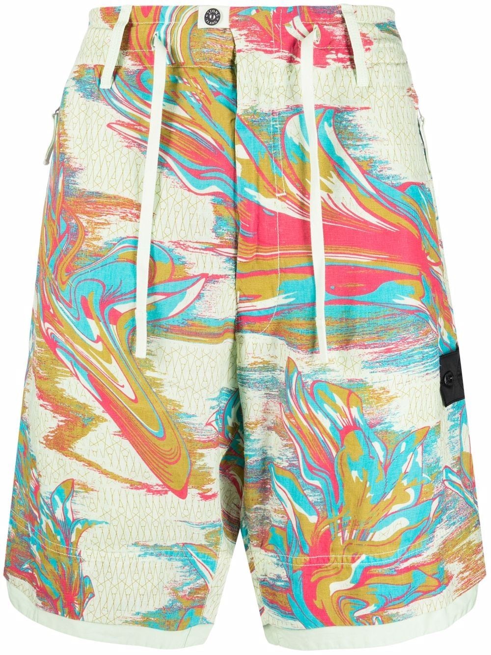 STONE ISLAND SHADOW PROJECT Marbled-print bermuda shorts Green - MAISONDEFASHION.COM