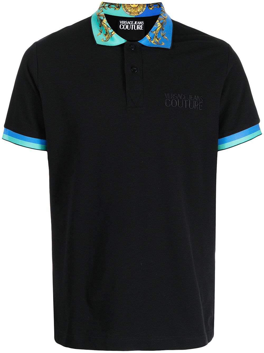 VERSACE Contrast-collar polo shirt Black - MAISONDEFASHION.COM