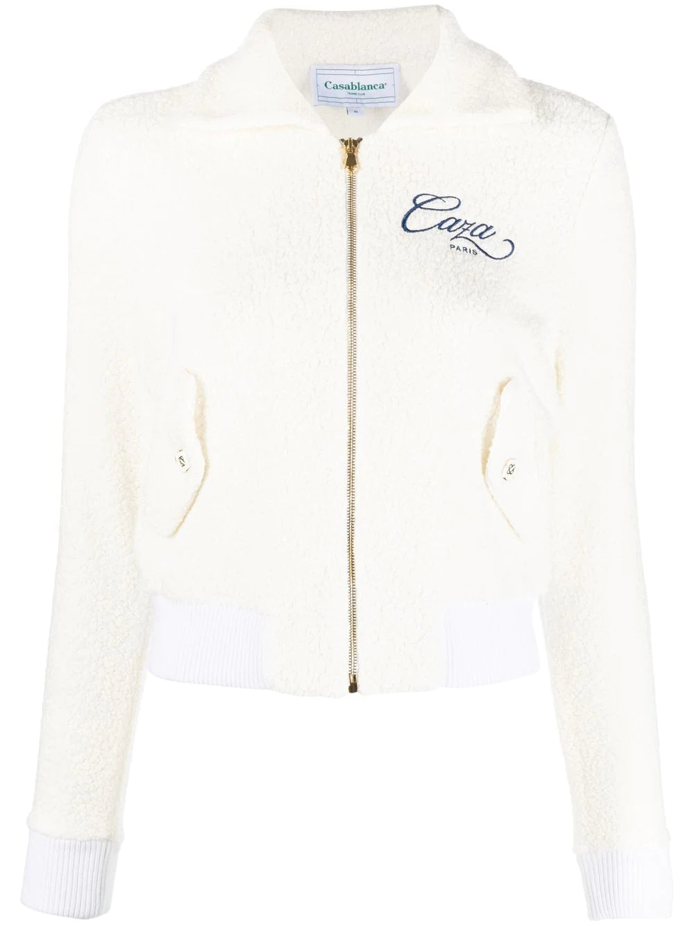 CASABLANCA WOMEN Embroidered-logo zip-fastening jacket White - MAISONDEFASHION.COM