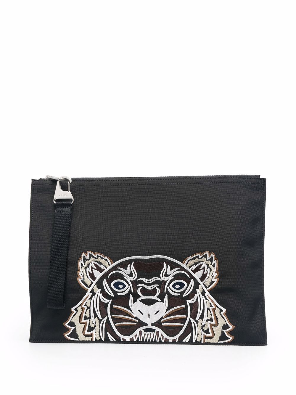 KENZO Canvas Tiger Embroidered Pouch Black - MAISONDEFASHION.COM