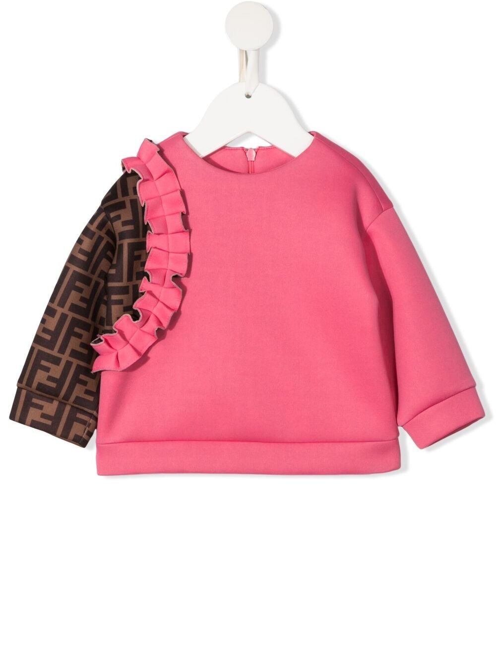 FENDI KIDS BABY Ruffled FF-Logo Sleeve Sweatshirt Pink - MAISONDEFASHION.COM