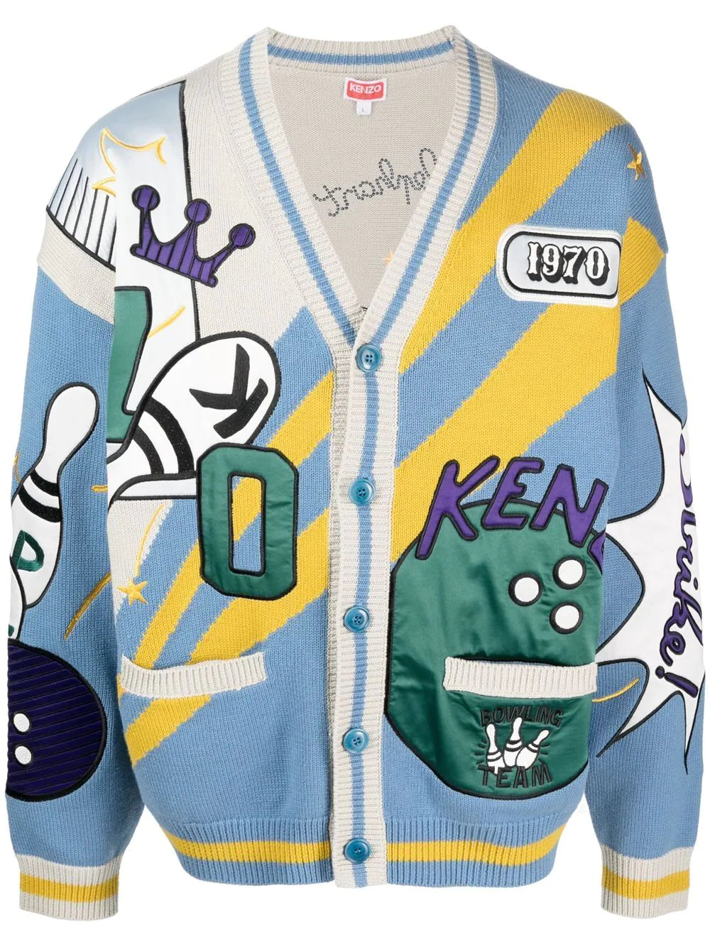 KENZO Bowling Elephant Cardigan Cyan - MAISONDEFASHION.COM