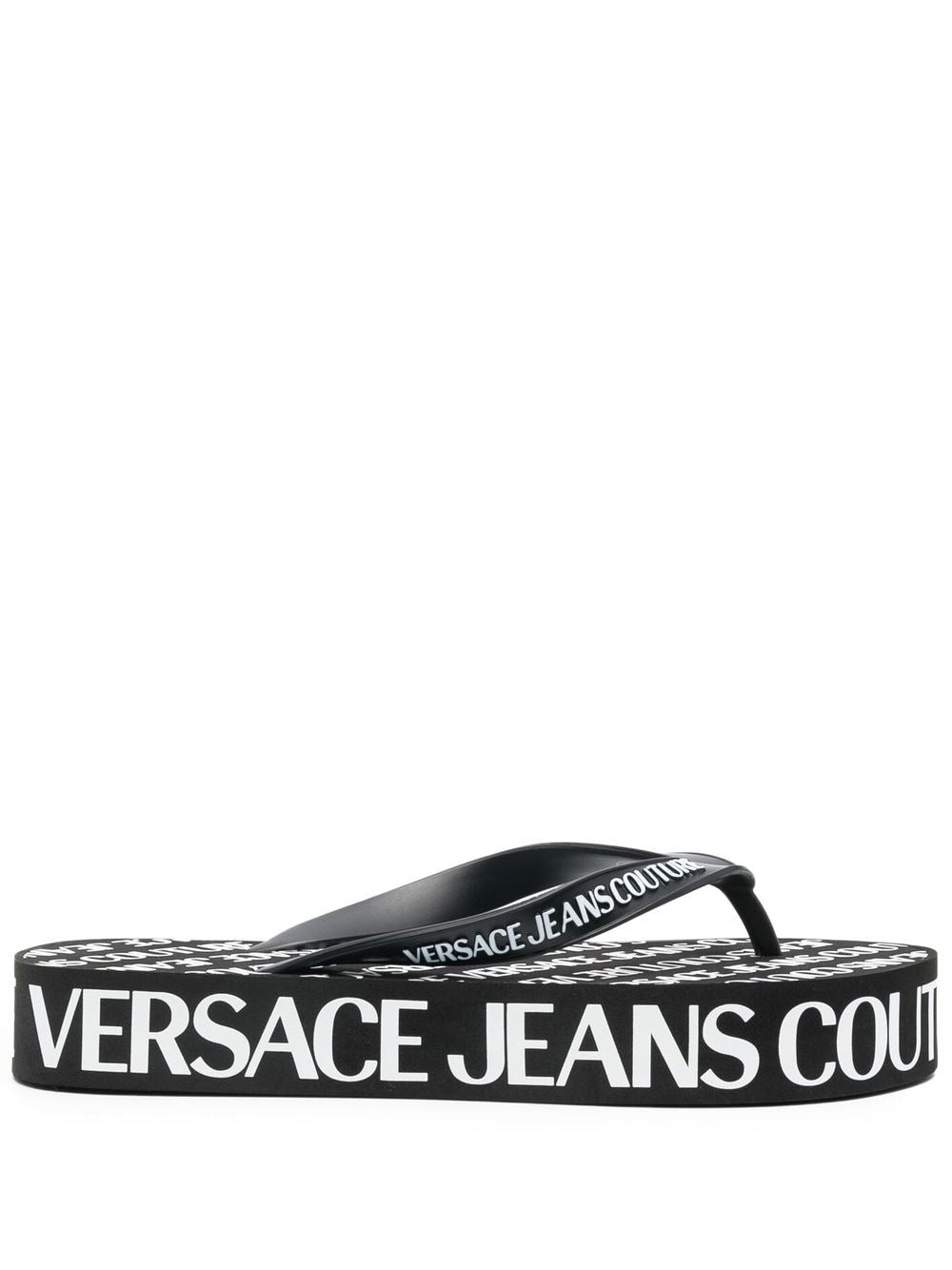 VERSACE WOMEN Logo Print Flip Flops Black - MAISONDEFASHION.COM