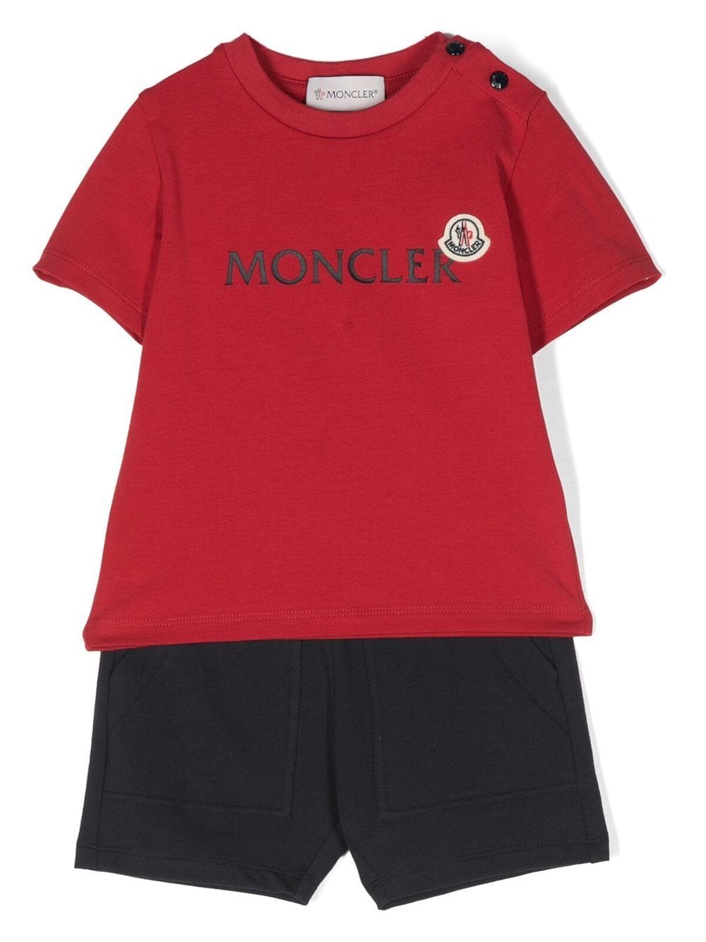MONCLER BABY Logo Print T-Shirt Shorts Set Red/Blue - MAISONDEFASHION.COM