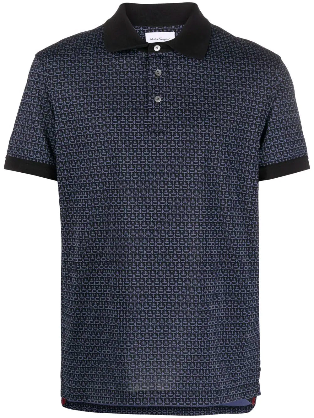 SALVATORE FERRAGAMO Gancini Print Polo Shirt Denim/Black - MAISONDEFASHION.COM