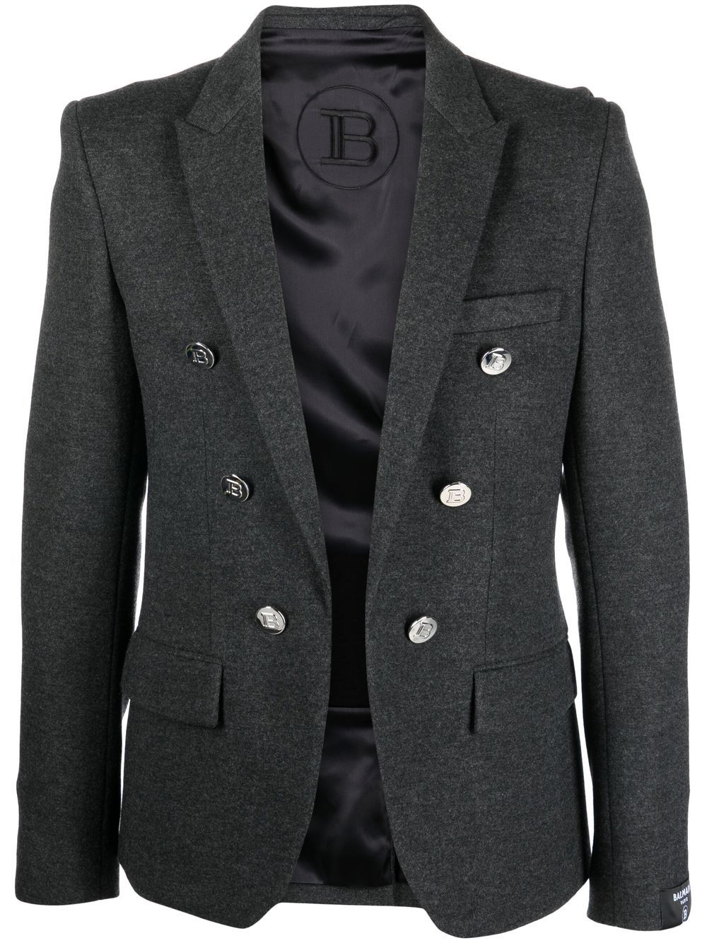 BALMAIN Double-breasted wool-twill blazer Grey - MAISONDEFASHION.COM