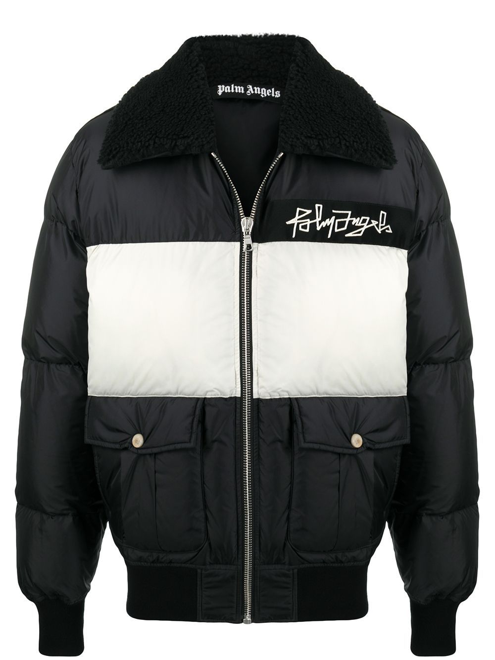 Palm Angels Desert Logo Down Jacket Black/White - Maison De Fashion 