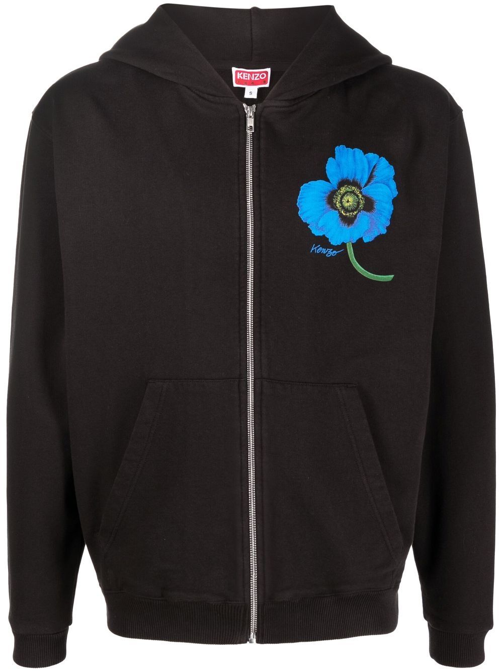 KENZO Poppy Zipped Hoodie Black - MAISONDEFASHION.COM