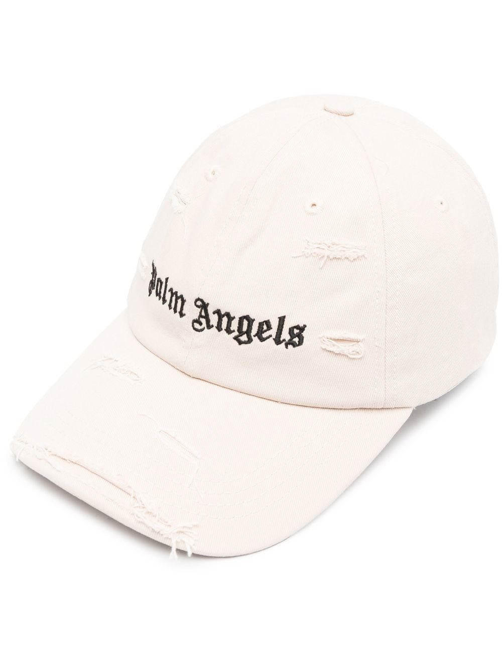 PALM ANGELS Ripped Logo Cap Beige/Black - MAISONDEFASHION.COM