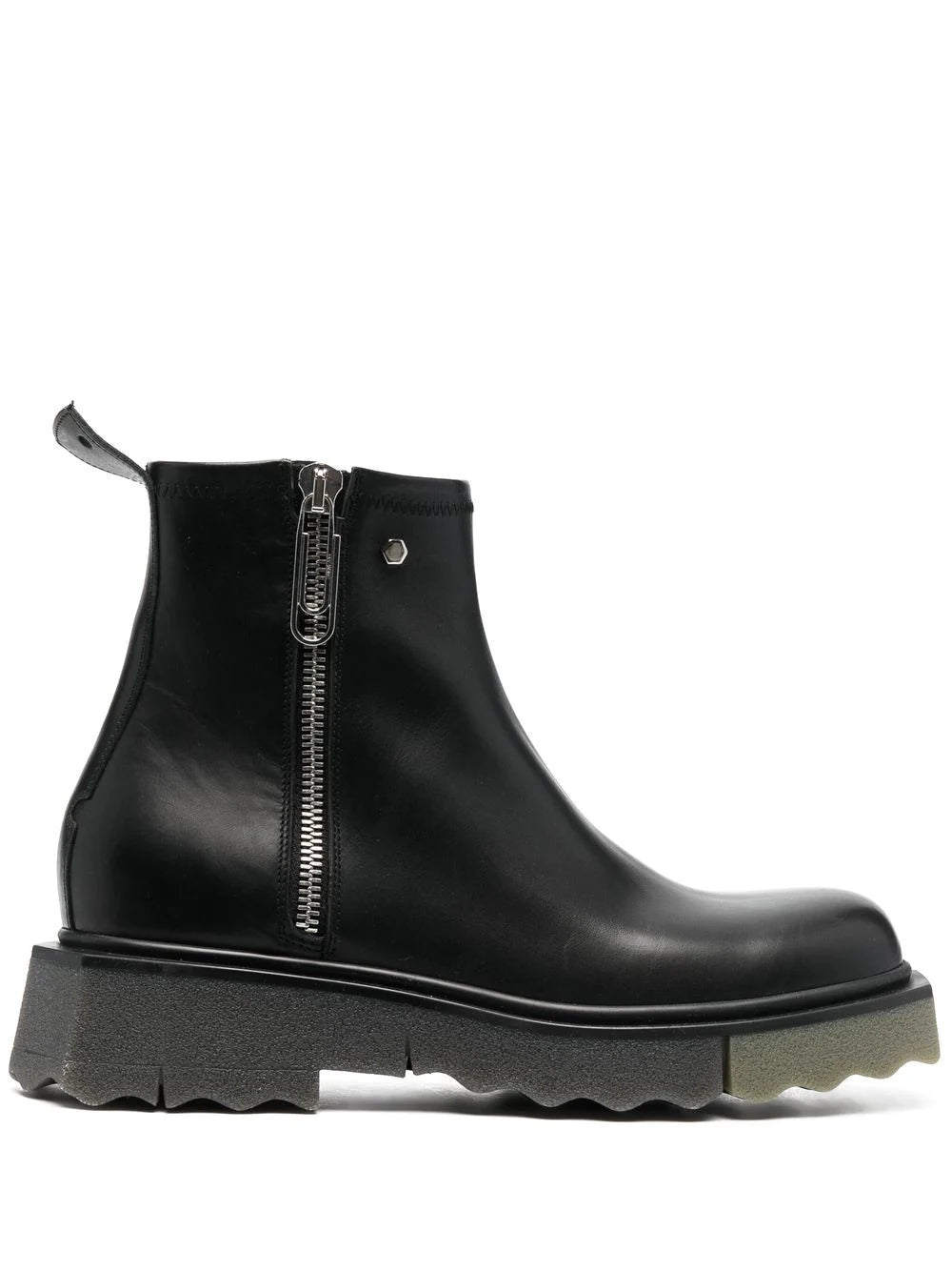 OFF-WHITE Leather Sponge Zip Boot Black/Army Green - MAISONDEFASHION.COM